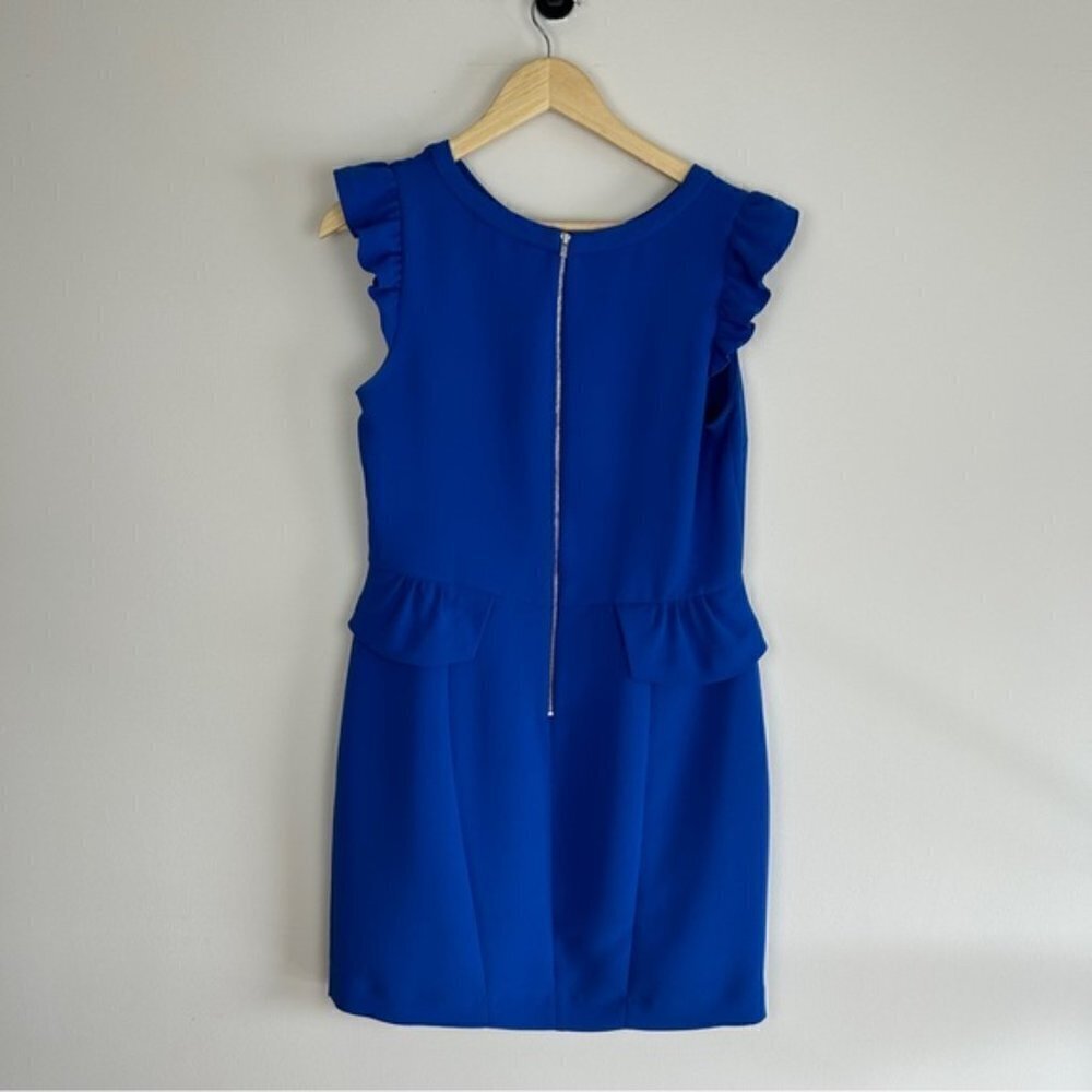 SANDRO Resonance Ruffle Sheath Blue Mini Dress - Picture 5 of 8